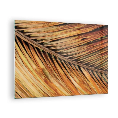 Obraz na skle - Detail suchých, zlatých palmových listov - 70x50cm - Kokosové zlato - Moderná nástenná dekorácia do obývacej izby a spálne ARTTOR