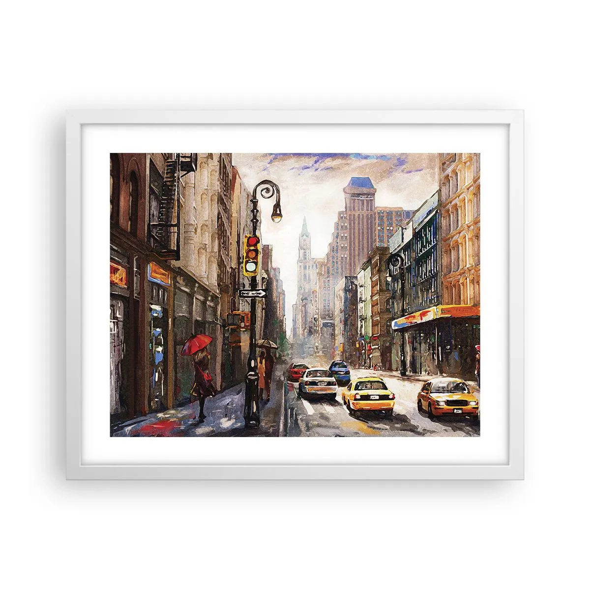 Plagát v bielom ráme - New York – farebný aj v daždi - 50x40 cm