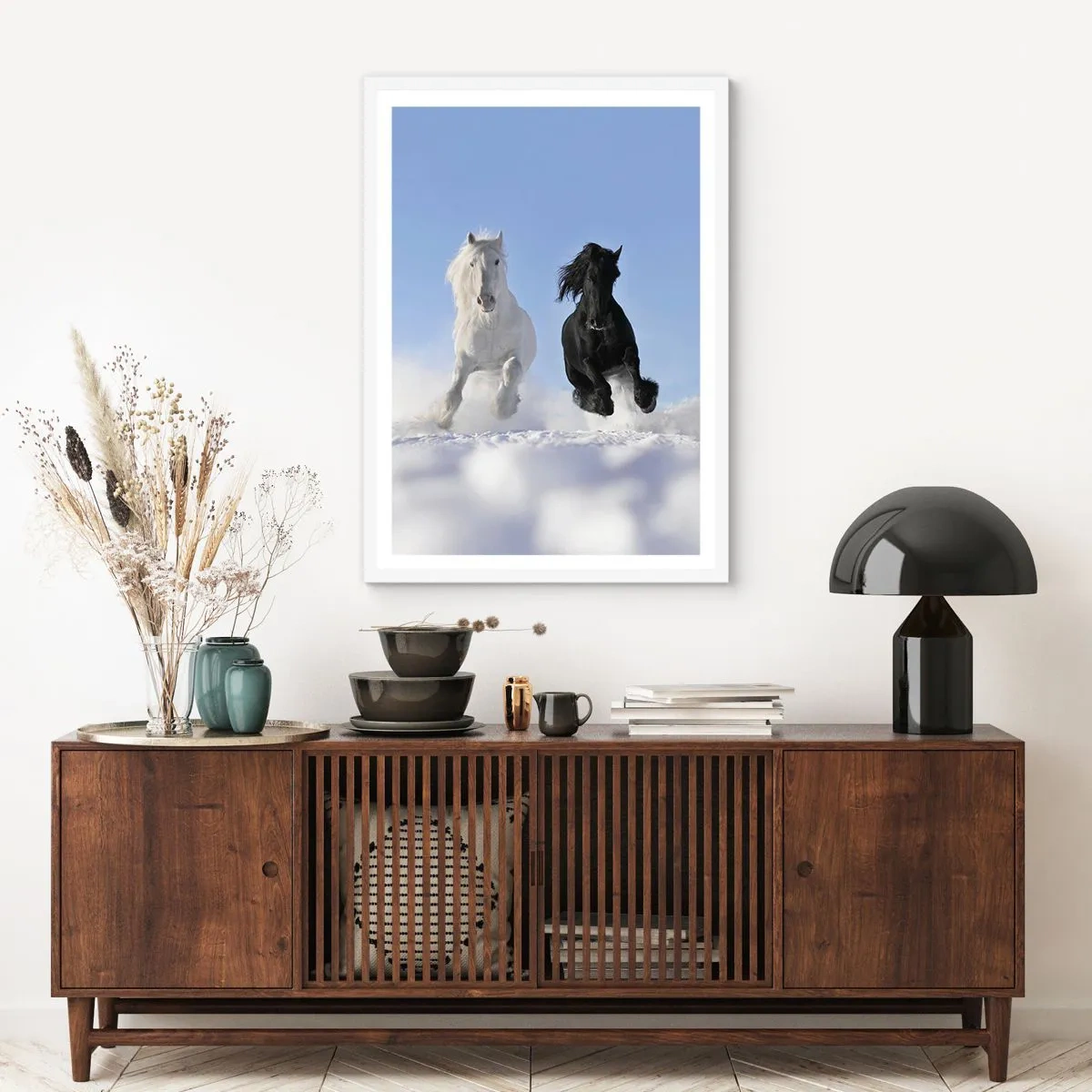 Plagát v bielom ráme - Čierno-biely cval - 40x50 cm