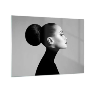 Obraz na skle - Štýlová žena v čiernom na sivom pozadí - 70x50cm - Moderná Nefertiti - Moderná nástenná dekorácia do obývacej izby a spálne ARTTOR