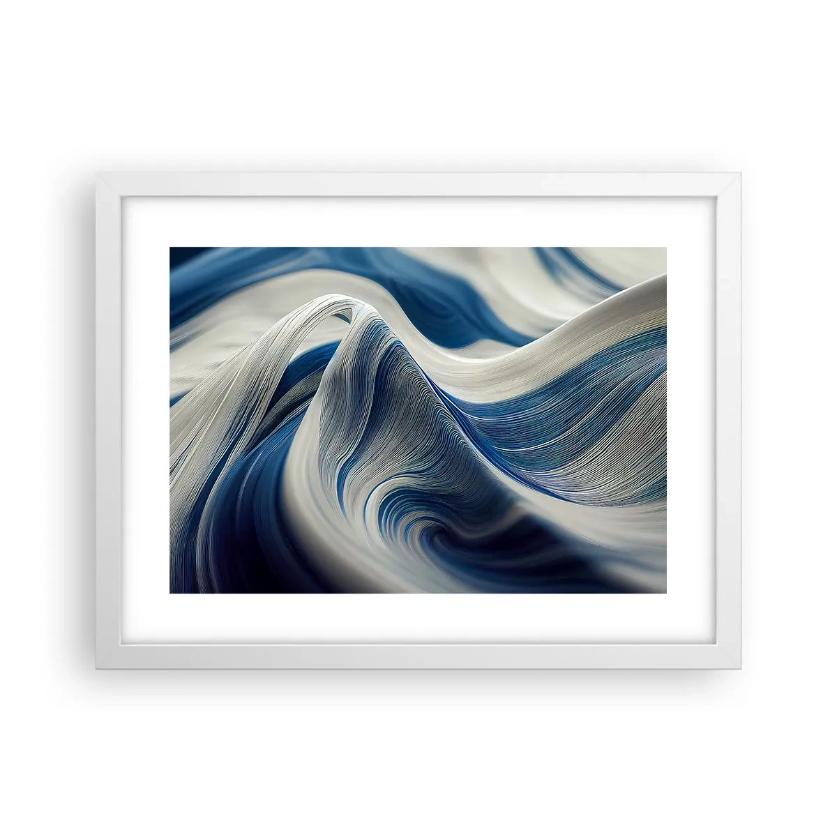 Plagát v bielom ráme - Plynulosť modrej a bielej - 40x30 cm