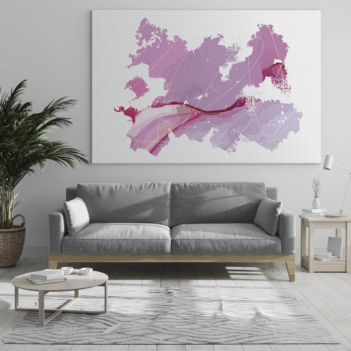 Obraz na skle - Abstraktná mapa v odtieňoch ružovej a fialovej na bielom pozadí - 70x50cm - Mapa ružového sveta - Moderná nástenná dekorácia do obývacej izby a spálne ARTTOR