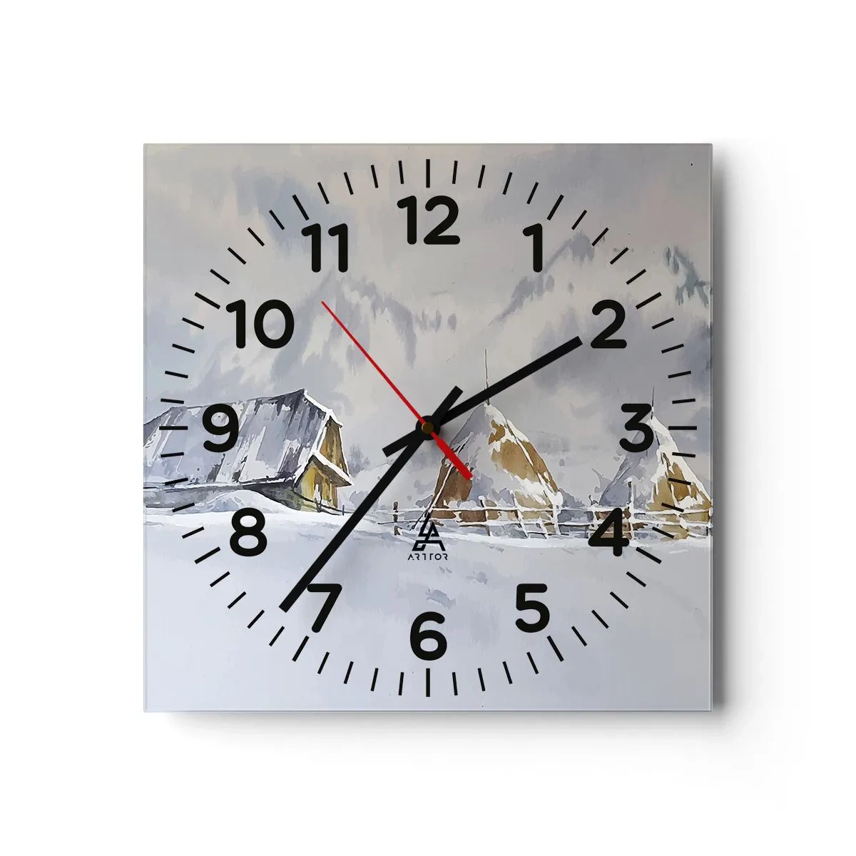Nástenné hodiny - V zasneženom údolí - 40x40 cm