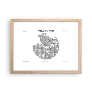 Plagát v ráme zo svetlého duba - Anatómia Vancouveru - 40x30 cm