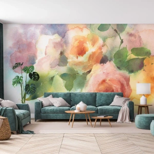 Fototapeta Premium Sand - Jemné ako akvarel - Kvety, ruže, Kytica - 300x210 cm