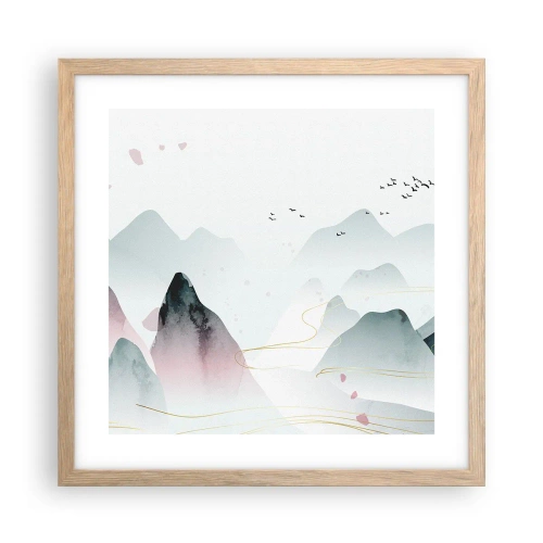 Plagát v ráme zo svetlého duba - Cez vrcholy - 40x40 cm