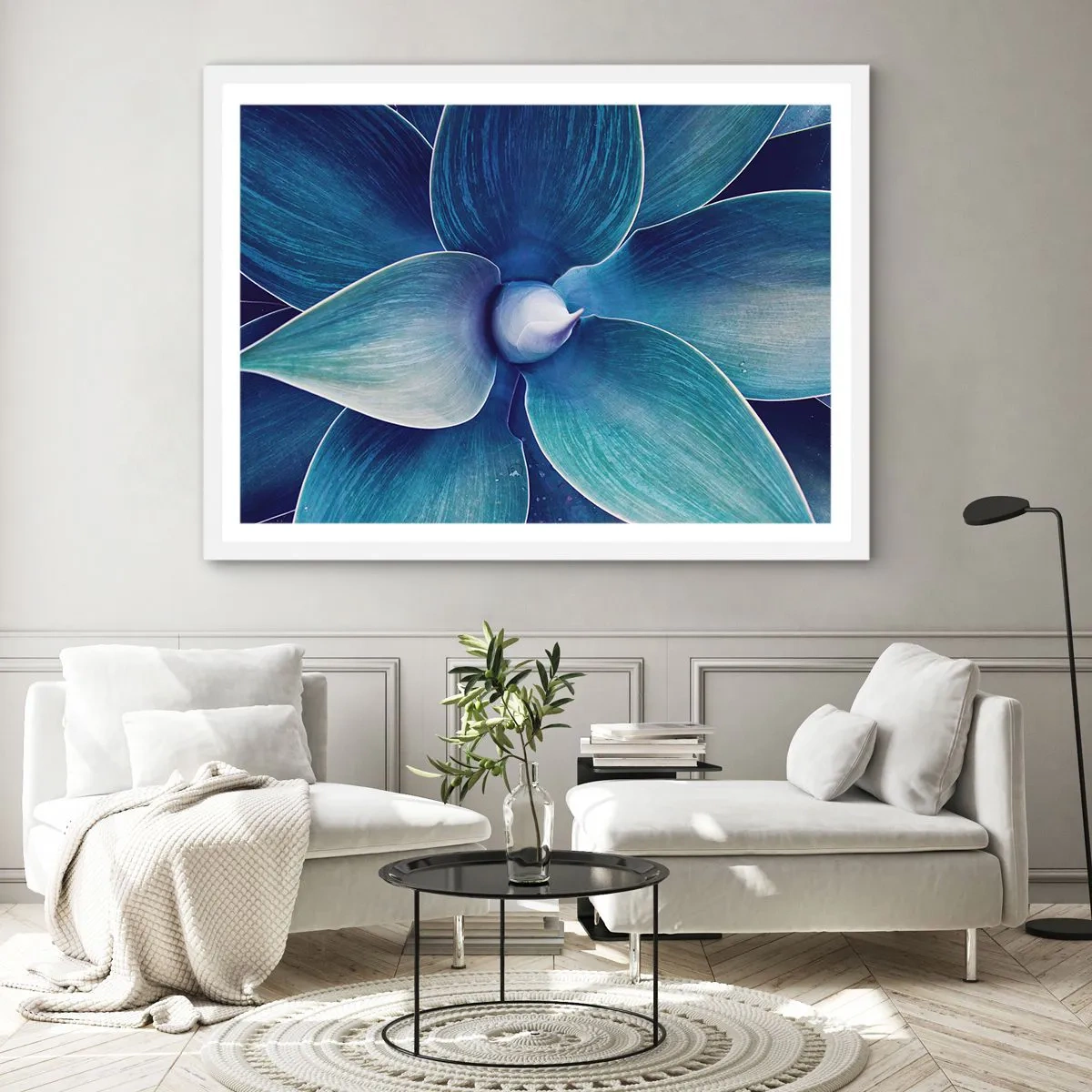 Plagát v bielom ráme - Modrastý od neba - 91x61 cm