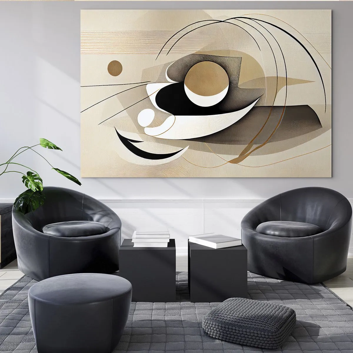 Obraz na skle - Minimalistická abstrakcia v béžovej farbe s geometrickými tvarmi - 70x50cm - Kompozícia: podstata vecí - Moderná nástenná dekorácia do obývacej izby a spálne ARTTOR