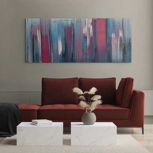 Obraz na skle - Vertikálna kompozícia v modrej a červenej - 120x50 cm