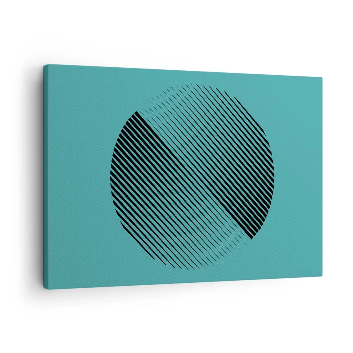 Obraz na plátne - Minimalistický kruh s čiarami na tyrkysovom pozadí. - 70x50cm - Kruh – geometrická variácia - Moderná nástenná dekorácia do obývacej izby a spálne ARTTOR
