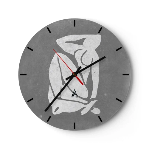 Nástenné hodiny - Silueta sediacej postavy v minimalistickej podobe - 30x30cm - V zádumčivosti - Moderná nástenná dekorácia do obývacej izby, kuchyne a spálne ARTTOR