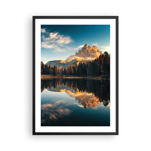 Plagát v čiernom ráme - Vrchol hory odrážajúci sa v pokojnom jazere - 50x70cm - Dvojitá krajina - Moderná nástenná dekorácia do obývacej izby a spálne ARTTOR