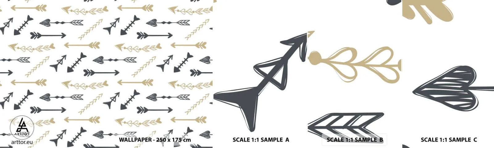 Vzorka samolepiacej fototapety Deluxe Sticker - Sen lukostrelca - Abstrakcia, Šípka, Boho - 100x30 cm