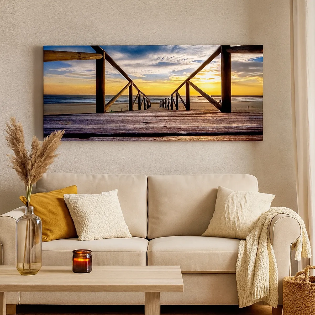 Obraz na plátne - Priamo na tichú pláž pri západe slnka - 30x30 cm