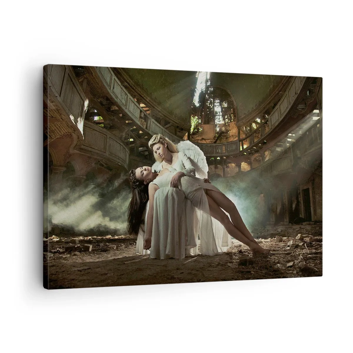 Obraz na plátne - Dve postavy v ruinách s hrou svetla - 70x50cm - Duch starého divadla - Moderná nástenná dekorácia do obývacej izby a spálne ARTTOR