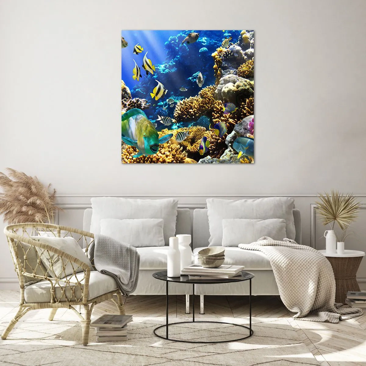 Obraz na skle - Veľká prevádzka na prázdninovom chodníku - 40x40 cm