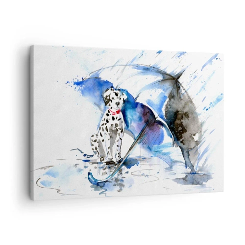 Obraz na plátne - Akvarelová maľba dalmatínskeho psa s dáždnikom v pozadí - 70x50cm - Na to je priateľ - Moderná nástenná dekorácia do obývacej izby a spálne ARTTOR