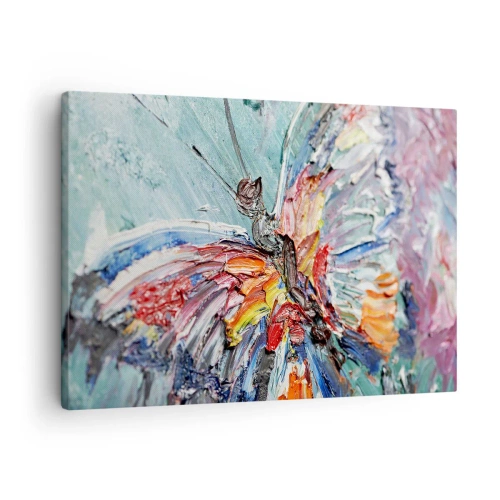 Obraz na plátne - Farebný impasto motýľ na pastelovom pozadí - 70x50cm - Namaľovaný prírodou - Moderná nástenná dekorácia do obývacej izby a spálne ARTTOR
