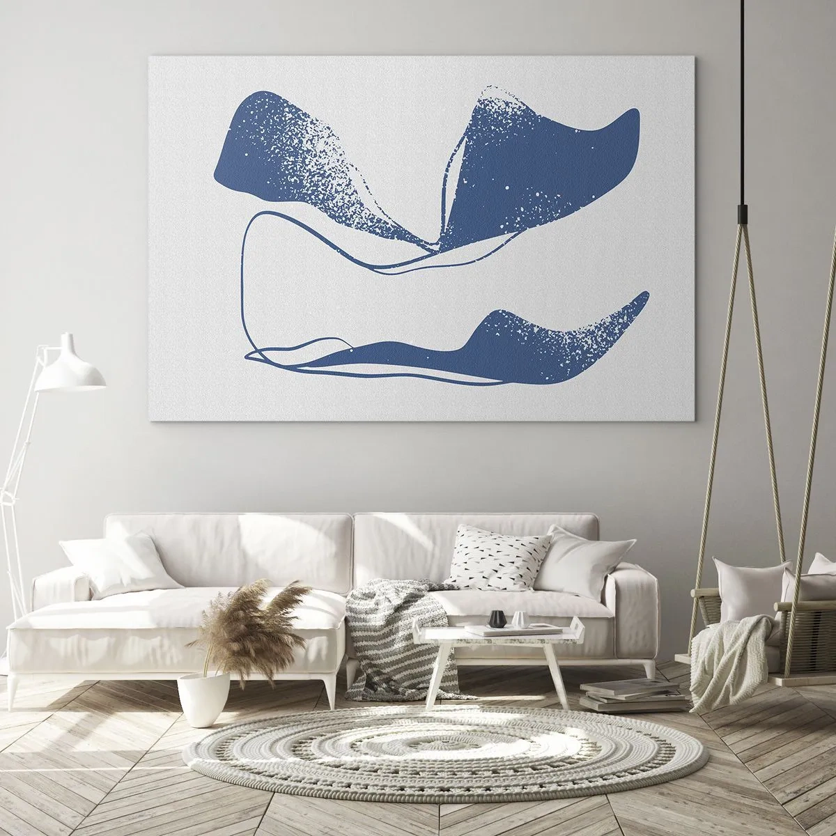 Obraz na skle - Tmavomodré abstraktné tvary pripomínajúce krídla - 70x50cm - Okrídlená abstrakcia - Moderná nástenná dekorácia do obývacej izby a spálne ARTTOR