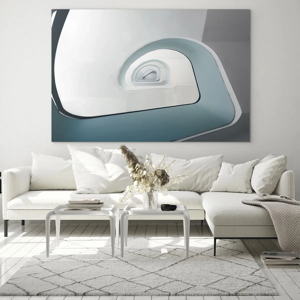 Obraz na skle - Moderné schodisko v abstraktnej perspektíve - 70x50cm - Na dno modrej - Moderná nástenná dekorácia do obývacej izby a spálne ARTTOR