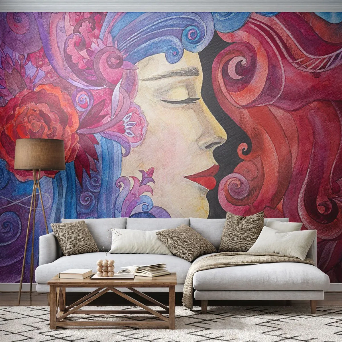 Samolepiaca Fototapeta Deluxe Sticker - Secesia stále živá - Žena, Kvety, bohyňa - 250x175 cm