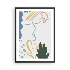 Plagát v čiernom ráme - Abstraktný portrét v pastelových farbách - 50x70cm - Bozk kvetov - Moderná nástenná dekorácia do obývacej izby a spálne ARTTOR