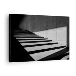 Obraz na plátne - Schody v minimalistickom štýle v čiernej a bielej farbe - 70x50cm - Surová krása modernizmu - Moderná nástenná dekorácia do obývacej izby a spálne ARTTOR