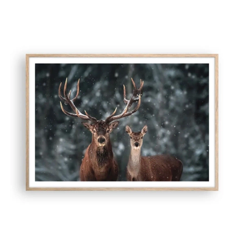 Plagát v ráme zo svetlého duba - Pán lesa so svojou ženou - 100x70 cm