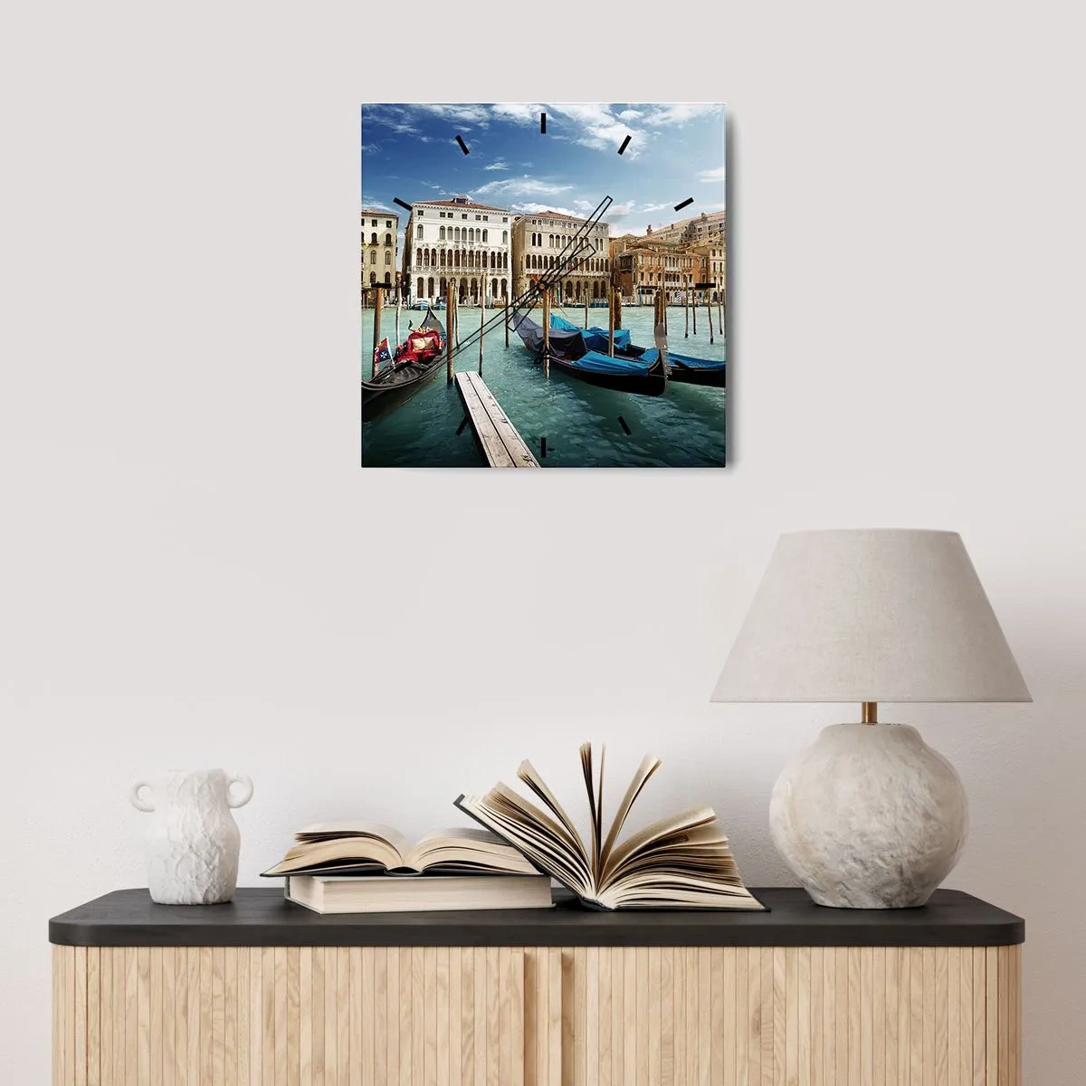 Nástenné hodiny - Paláce v modrej - 40x40 cm