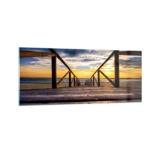 Obraz na skle - Priamo na tichú pláž pri západe slnka - 100x40 cm