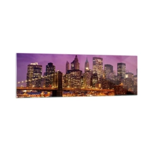 Obraz na skle - Fialovo-zlatý Manhattan - 160x50 cm