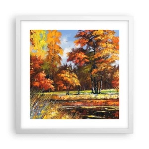 Plagát v bielom ráme - Krajinka v zlatej a hnedej - 40x40 cm