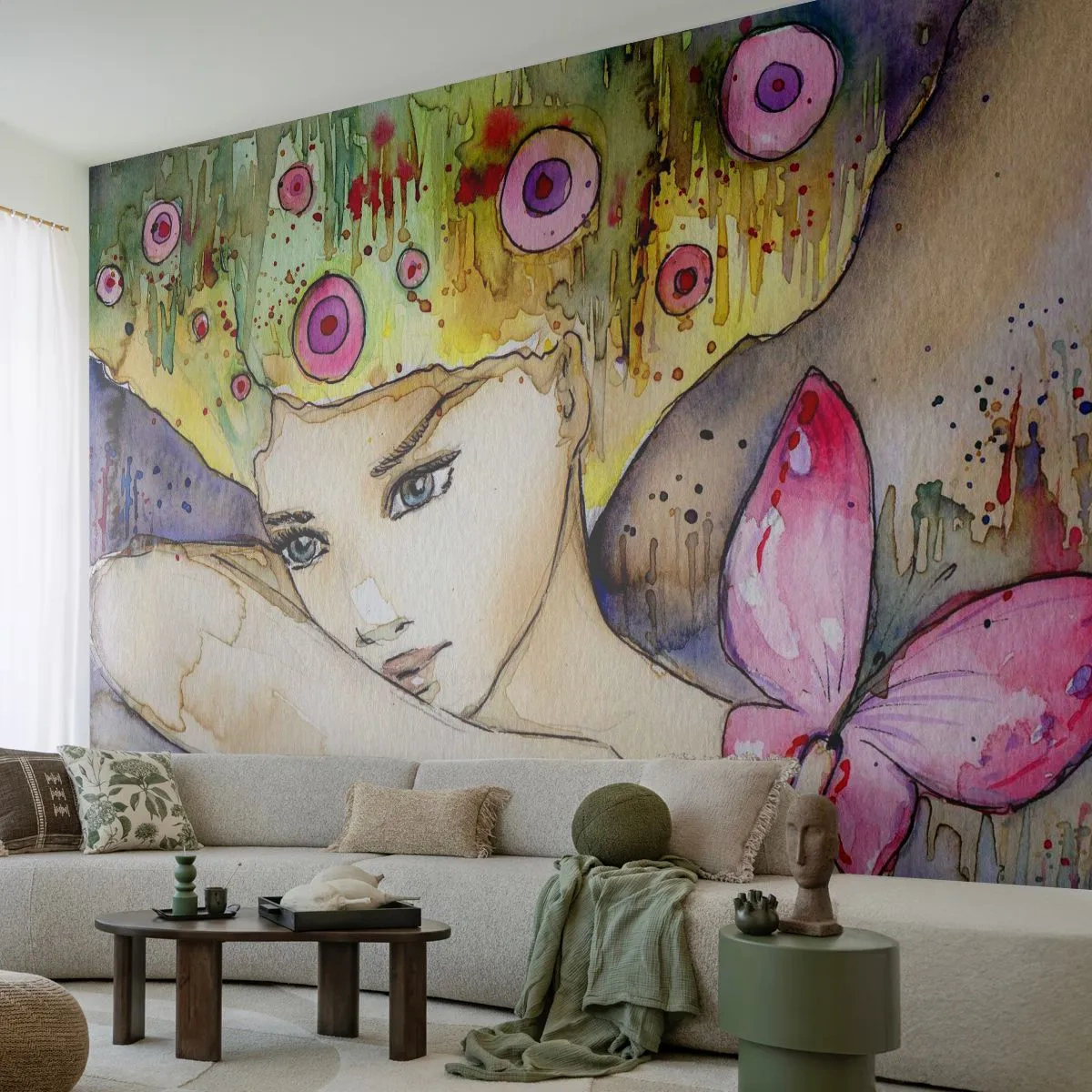 Fototapeta na mieru Premium Canvas - Motýlia princezná - Abstrakcia, Žena, Akvarely