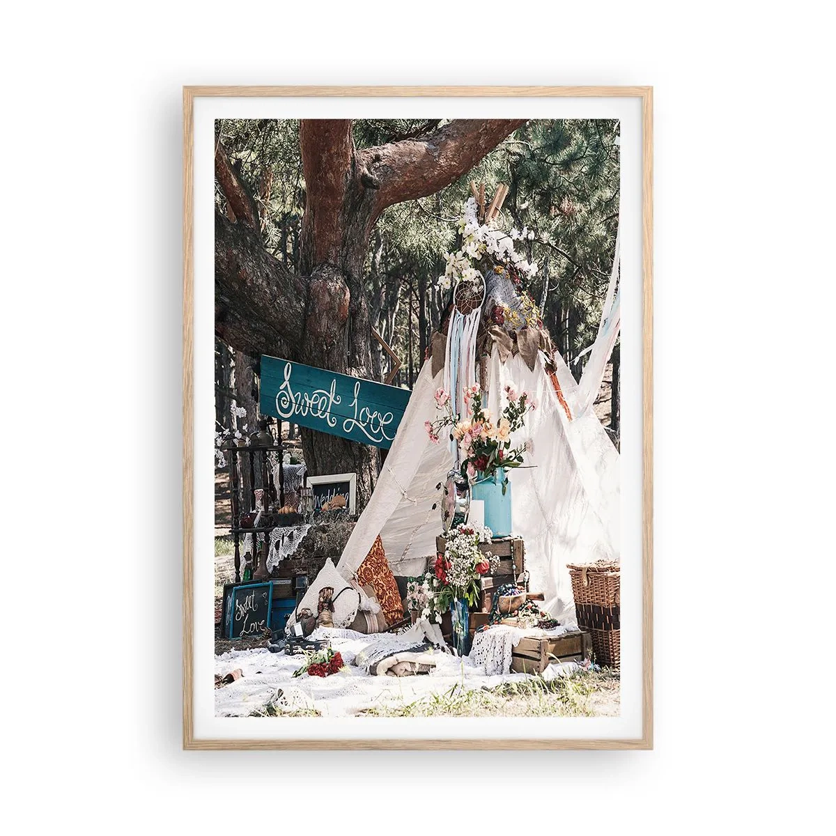 Plagát v ráme zo svetlého duba - Make love… - 70x100 cm