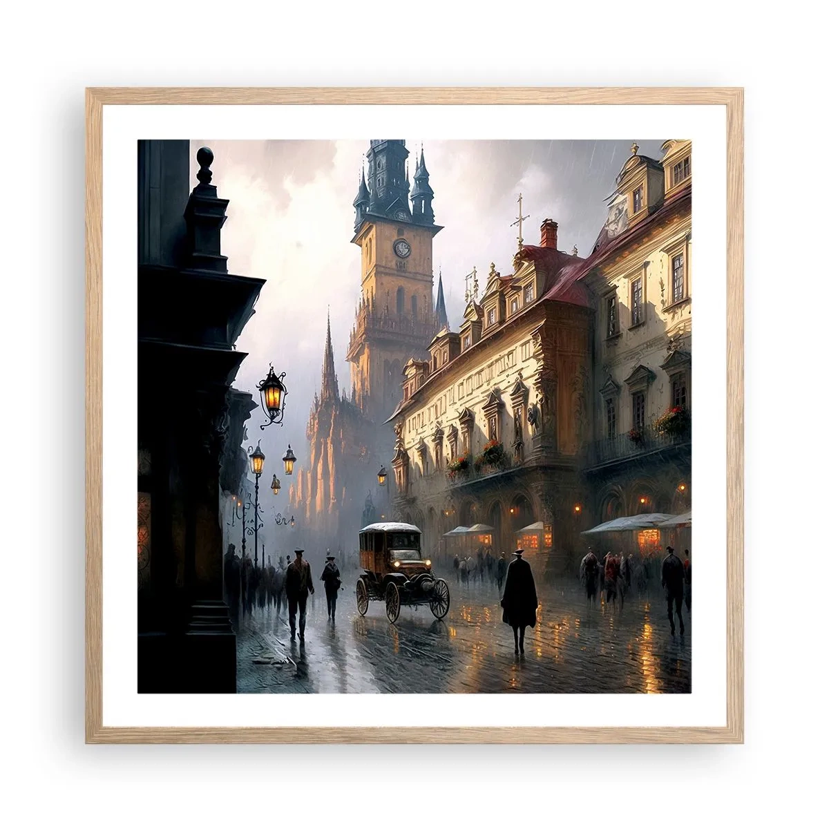 Plagát v ráme zo svetlého duba - Kúzlo pražského večera - 60x60 cm
