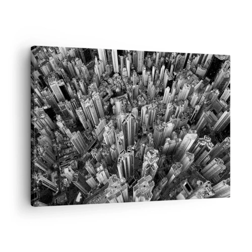 Obraz na plátne - Čiernobiely pohľad na mesto z vtáčej perspektívy - 70x50cm - Stále vyššie a vyššie - Moderná nástenná dekorácia do obývacej izby a spálne ARTTOR