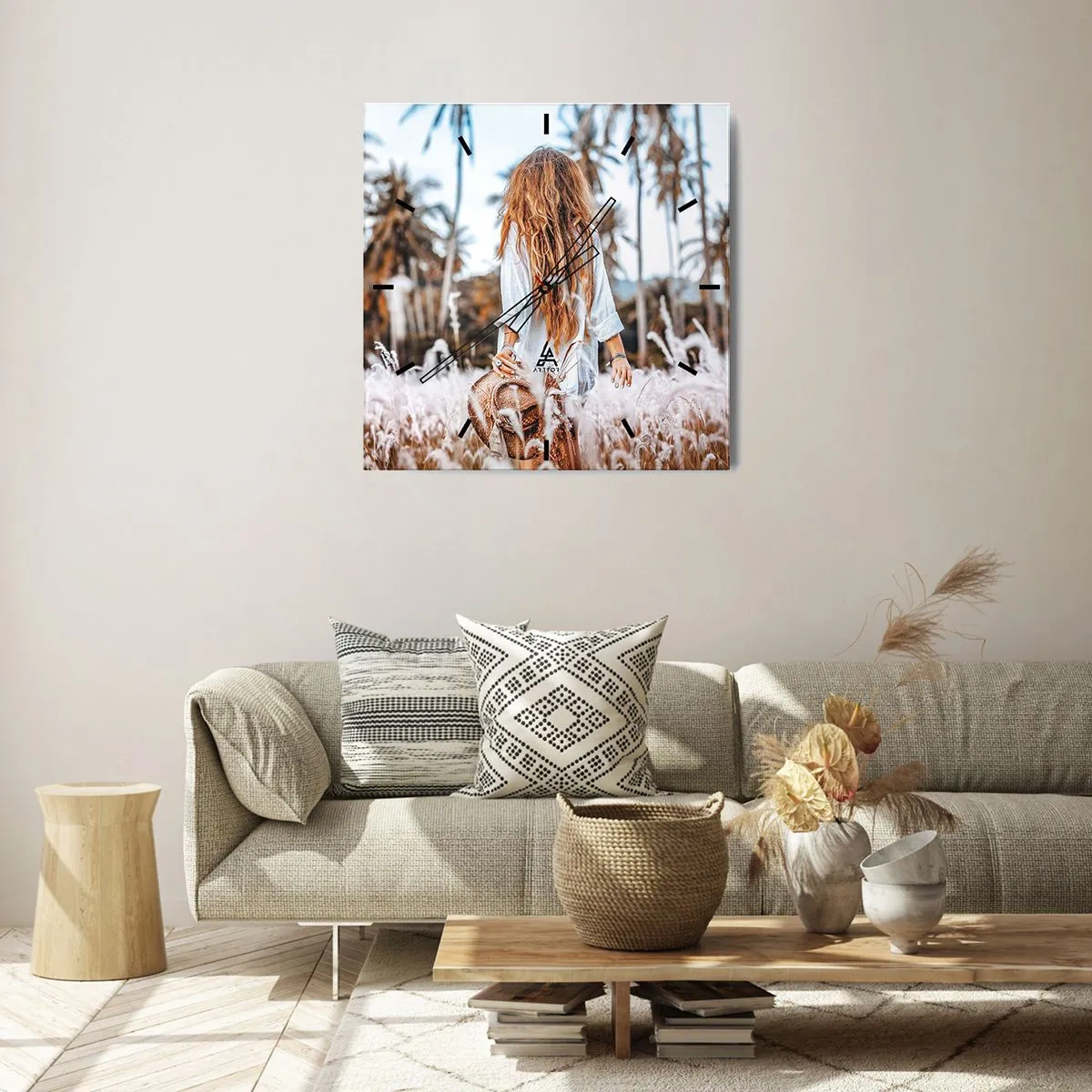 Nástenné hodiny - Zrodená z trávnej páperie - 40x40 cm