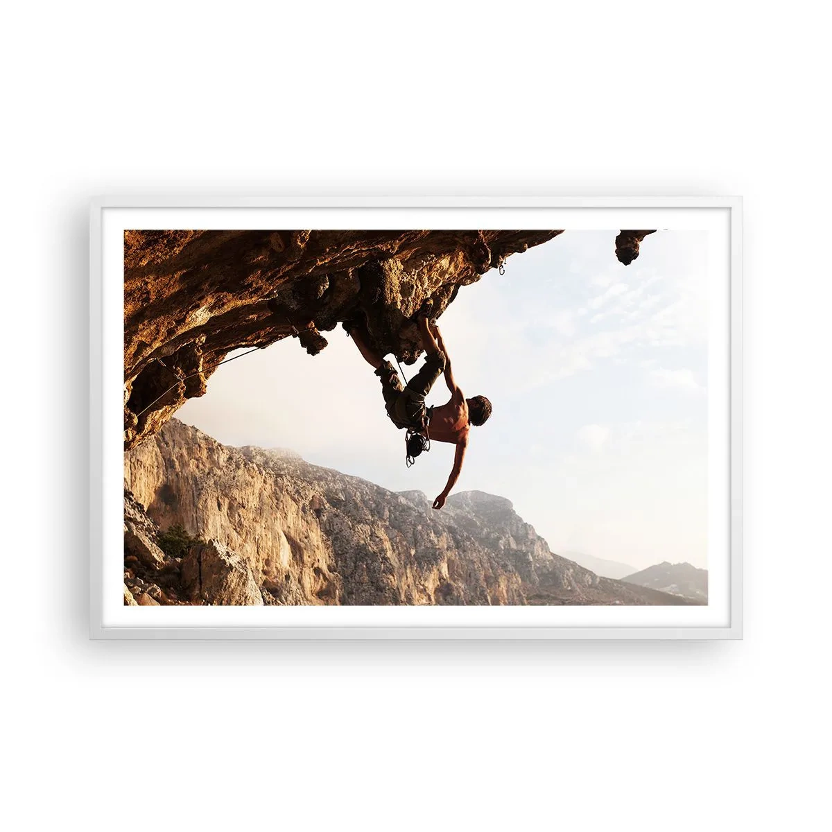 Plagát v bielom ráme - Svet zovretý v ruke na zosuve balvanu - 91x61 cm