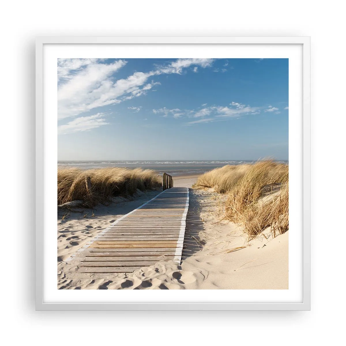 Plagát v bielom ráme - Za dunou, v šumení trávy - 60x60 cm