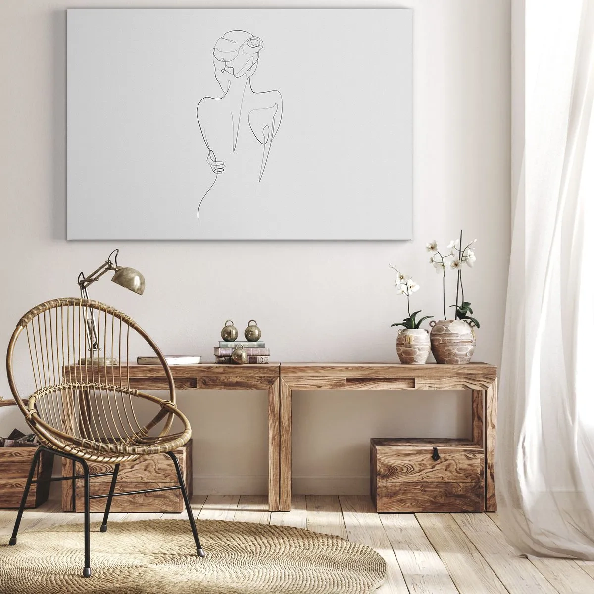 Obraz na plátne - Vrstevnica zobrazujúca ženskú siluetu na svetlom pozadí - 70x50cm - Hudba tela - Moderná nástenná dekorácia do obývacej izby a spálne ARTTOR