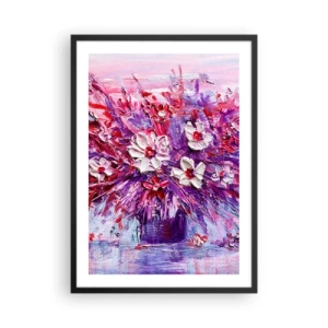 Plagát v čiernom ráme - Kytica kvetov v odtieňoch ružovej, fialovej a bielej - 50x70cm - Nevinnosť a vášeň - Moderná nástenná dekorácia do obývacej izby a spálne ARTTOR