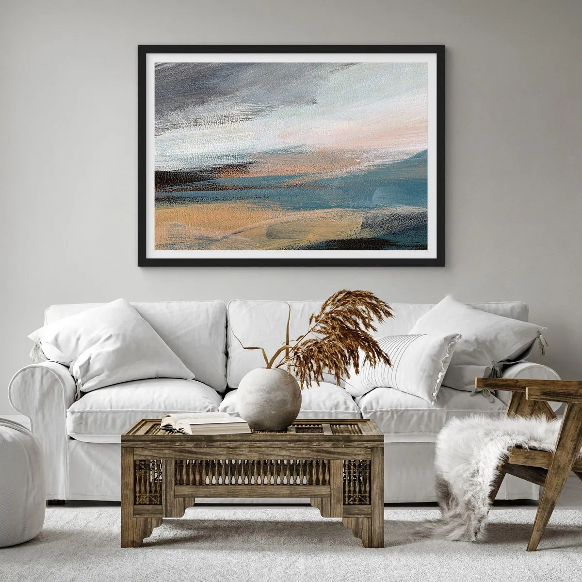 Plagát v čiernom ráme - Abstrakcia: severná krajina - 91x61 cm