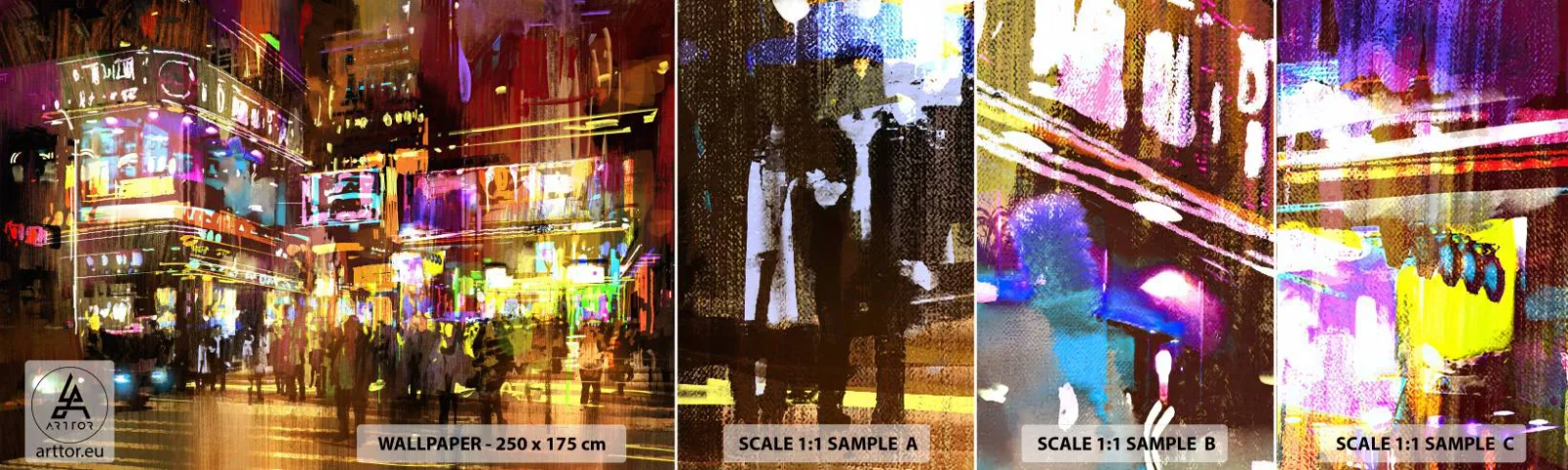 Vzorka samolepiacej fototapety Deluxe Sticker - V mori svetla - Mesto, Architektúra, Nočný život - 100x30 cm