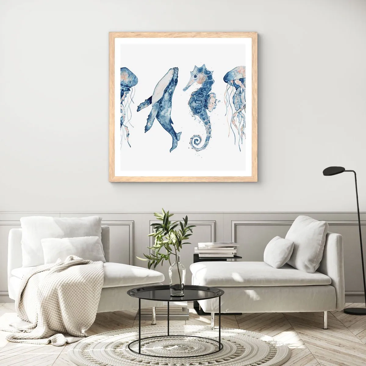 Plagát v ráme zo svetlého duba - Morská divočina - 30x30 cm