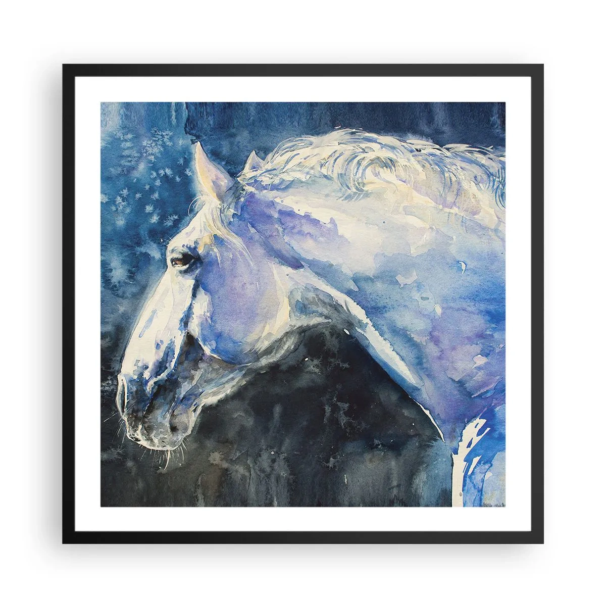 Plagát v čiernom ráme - Portrét v modrej žiare - 60x60 cm