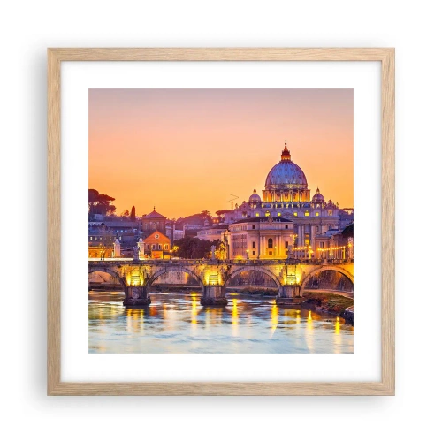 Plagát v ráme zo svetlého duba - Súmrak nad Večným mestom - 40x40 cm