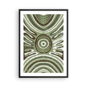 Plagát v čiernom ráme - Symetrický abstraktný vzor v odtieňoch zelenej - 50x70cm - Explózia emócií - Moderná nástenná dekorácia do obývacej izby a spálne ARTTOR