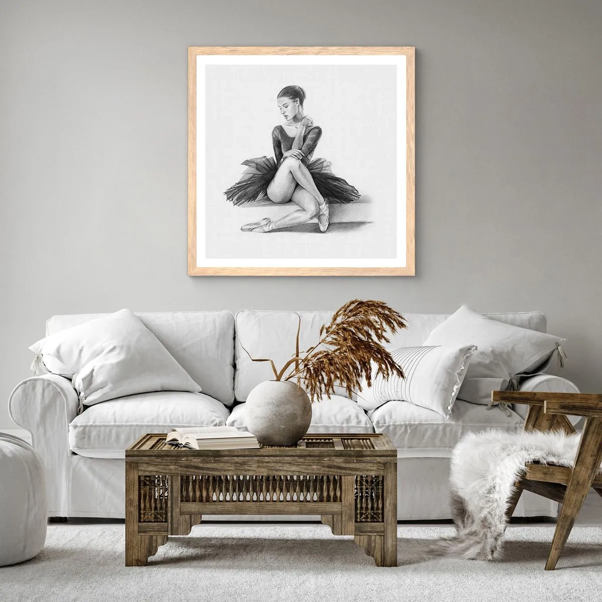 Plagát v ráme zo svetlého duba - Očarená tancom - 30x30 cm