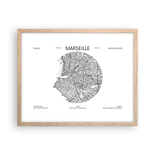 Plagát v ráme zo svetlého duba - Anatómia Marseille - 50x40 cm