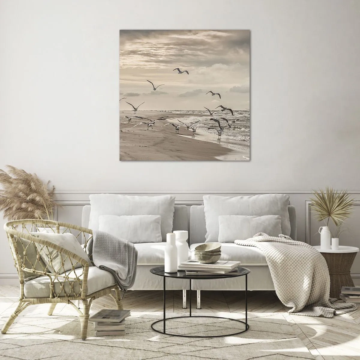 Obraz na skle - Šumenie mora, spev vtákov - 70x70 cm